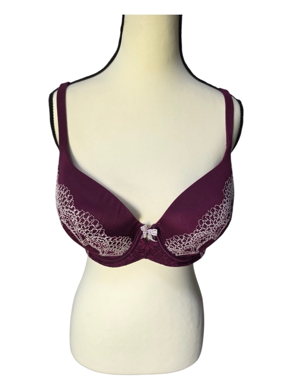 Victoria's Secret Plum Lined Demi Underwire Bra with White Lace Trim